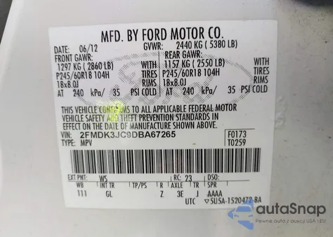 2013 Ford Edge Sel z USA, uszkodzony, nr VIN 2FMDK3JC9DBA67265
